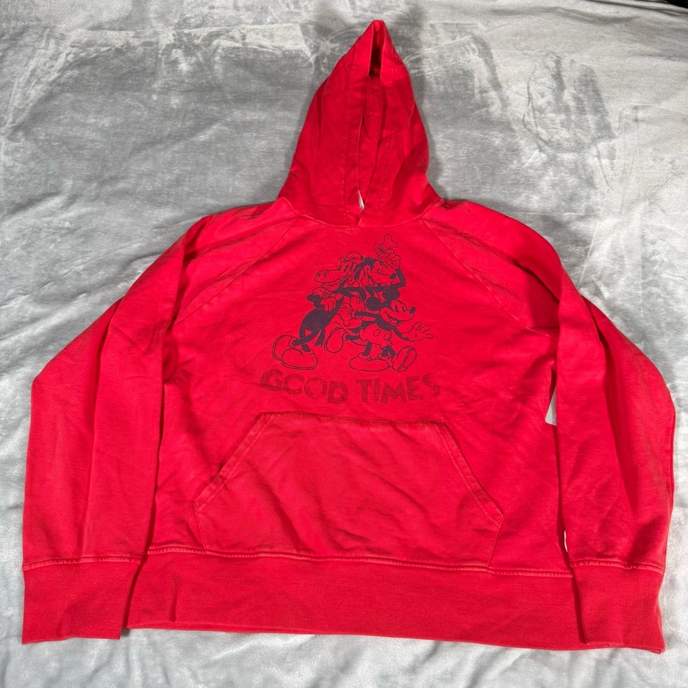 Disney Good Times Graphic Hoodie Mens XL Boxy Oversized Fit Washed Red NEW